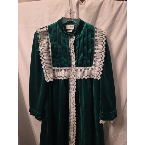 Gilligan O'Malley Womens Nightgown Vintage Velvet Velour Snap Long Green Small - Picture 2 of 11
